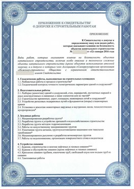 Приложение к свидетельству о допуске к строительным работам Северобайкальск СРО в строительстве
